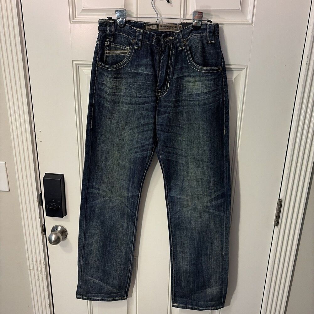 New W/Tags Rock & Roll Denim Jeans Mens 30x34  Tuf Cooper Looser Fit Med Wash